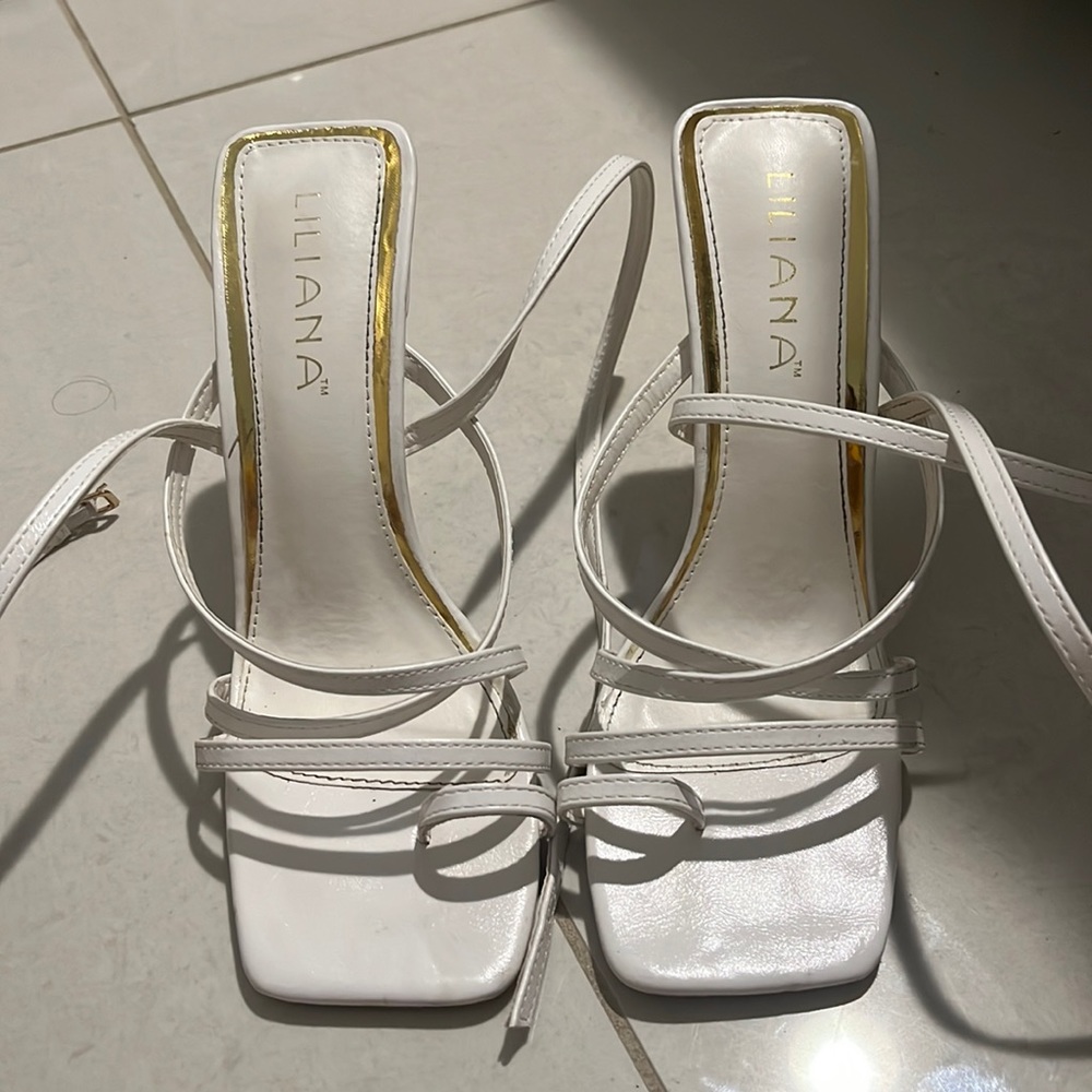 white strappy heels